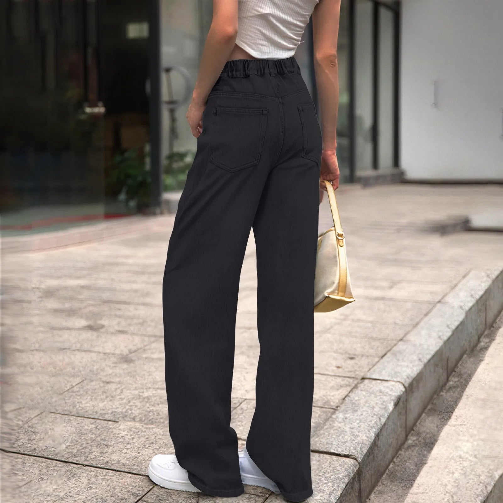 High Waist Draped Straight Jeans