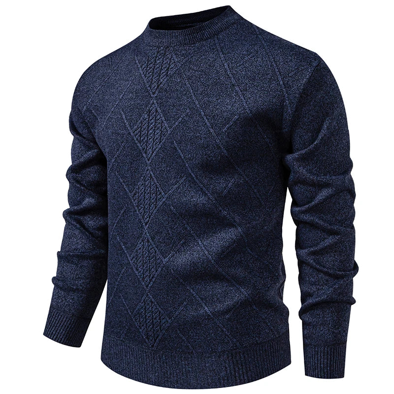 New Sweater Men Casual Knitted Pullover Solid Color Warm Regular Fit Round Neck Sweater Pullovers Mens Sweatwear