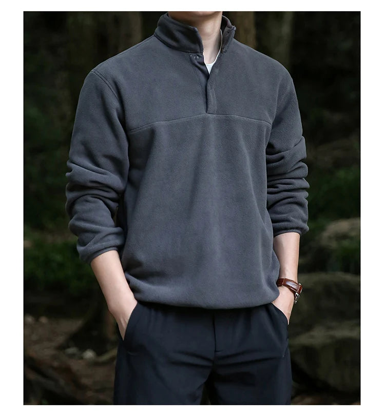 2025 Men Sweatshirt Turtleneck Half Button Pullover Male Polar Fleece Casual Basic Elegant Work Wear Winter Autumn Warm Jacket