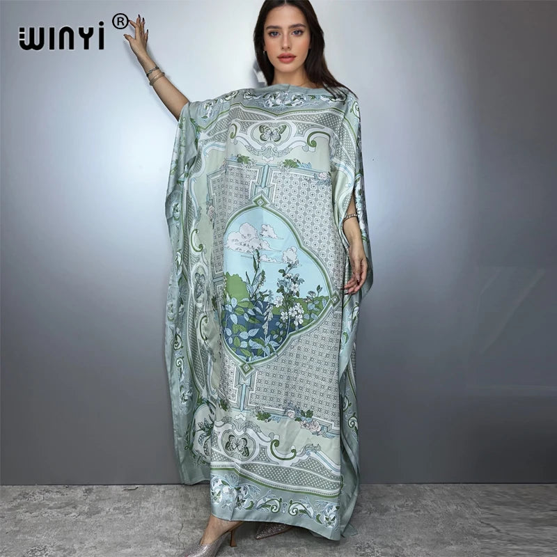 Printed Dresses For Women 2025 Fashion Design Loose Dress Batwing Maxi Long Femme Vestidos Summer Autumn Party Elegant Dress