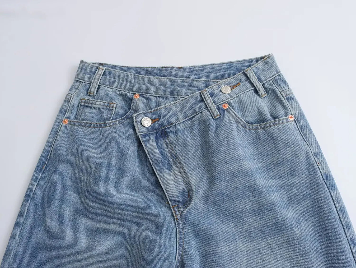 Slanted Placket Retro Wide Jeans