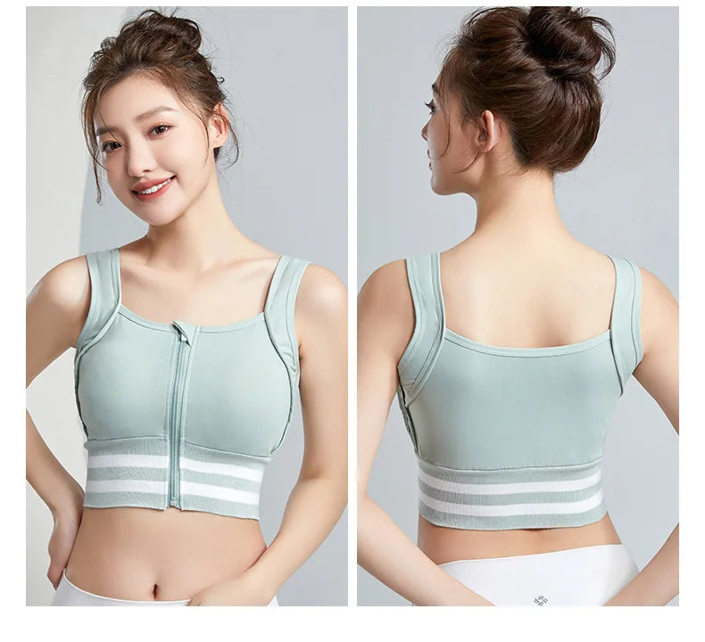 Sports Bras Zip Front For Women With Full Coverage Removable Padded Shockproof Yoga Underwear Workout Bra Running Fitness Vest
