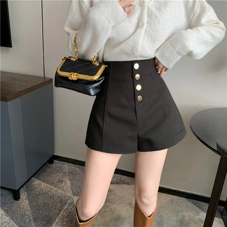 Black Shorts Women Spring Summer New Wide Leg Pants High Waist Single BreastedAApricot casual hot pants