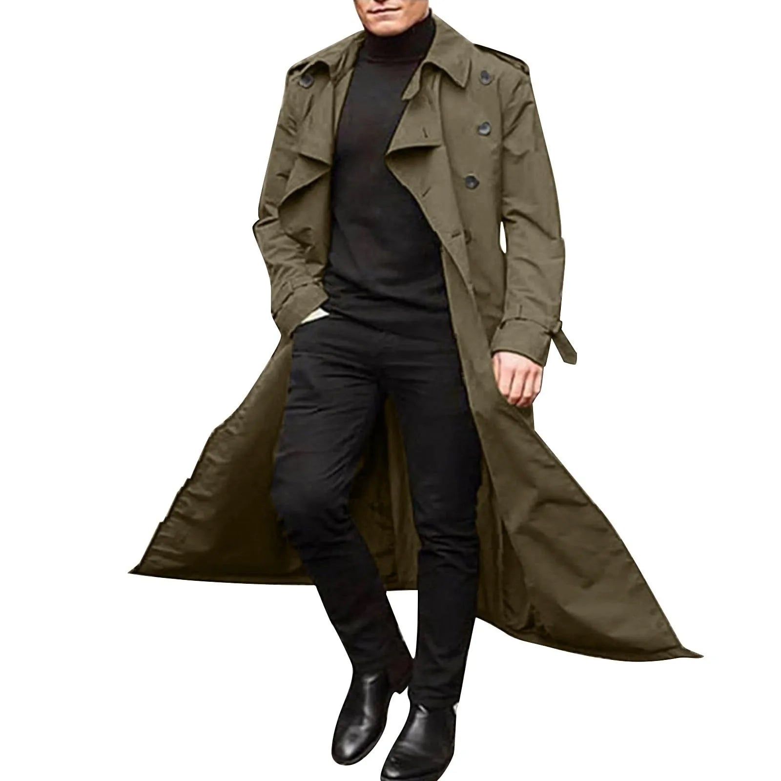 Men’s Luxury Full-Length Trench Coat – England Style Business Overcoat