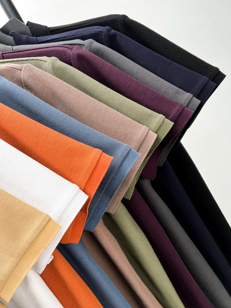 Classic Men Short Sleeve Polo Shirt 100% Mercerized Cotton Breathable Summer Golf Business Casual Athletic Tops