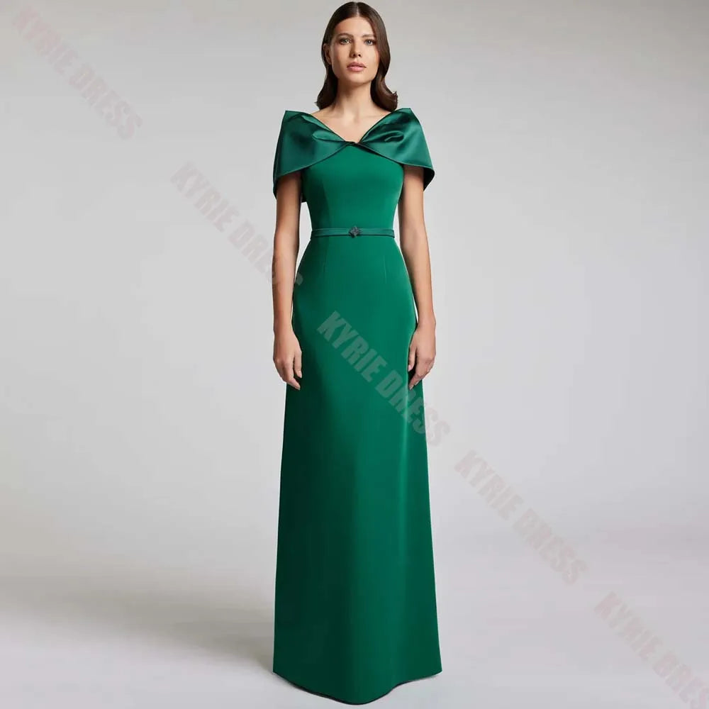 Customized Women Evening Dresses Elegant Bow V Neck Sleeveless Column Mermaid Wedding Guest Dress Floor Length Prom Party Gown