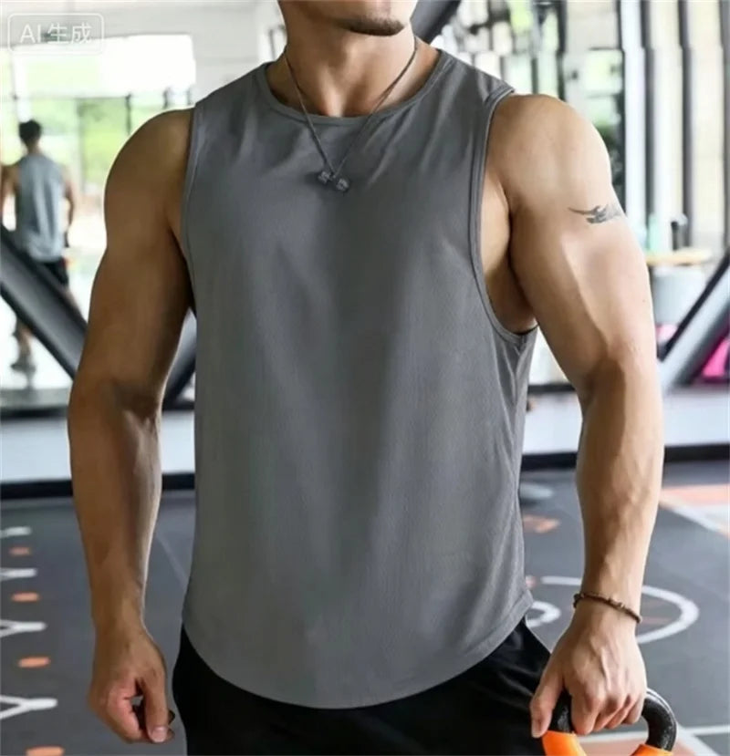 Men's Summer Fitness Muscle Sports Tank Top Breathable Moisture Wicking Loose Sleeveless Quick Dry Training T-Shirt Letter Print