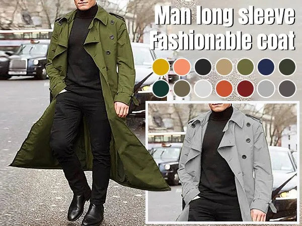 Men’s Luxury Full-Length Trench Coat – England Style Business Overcoat