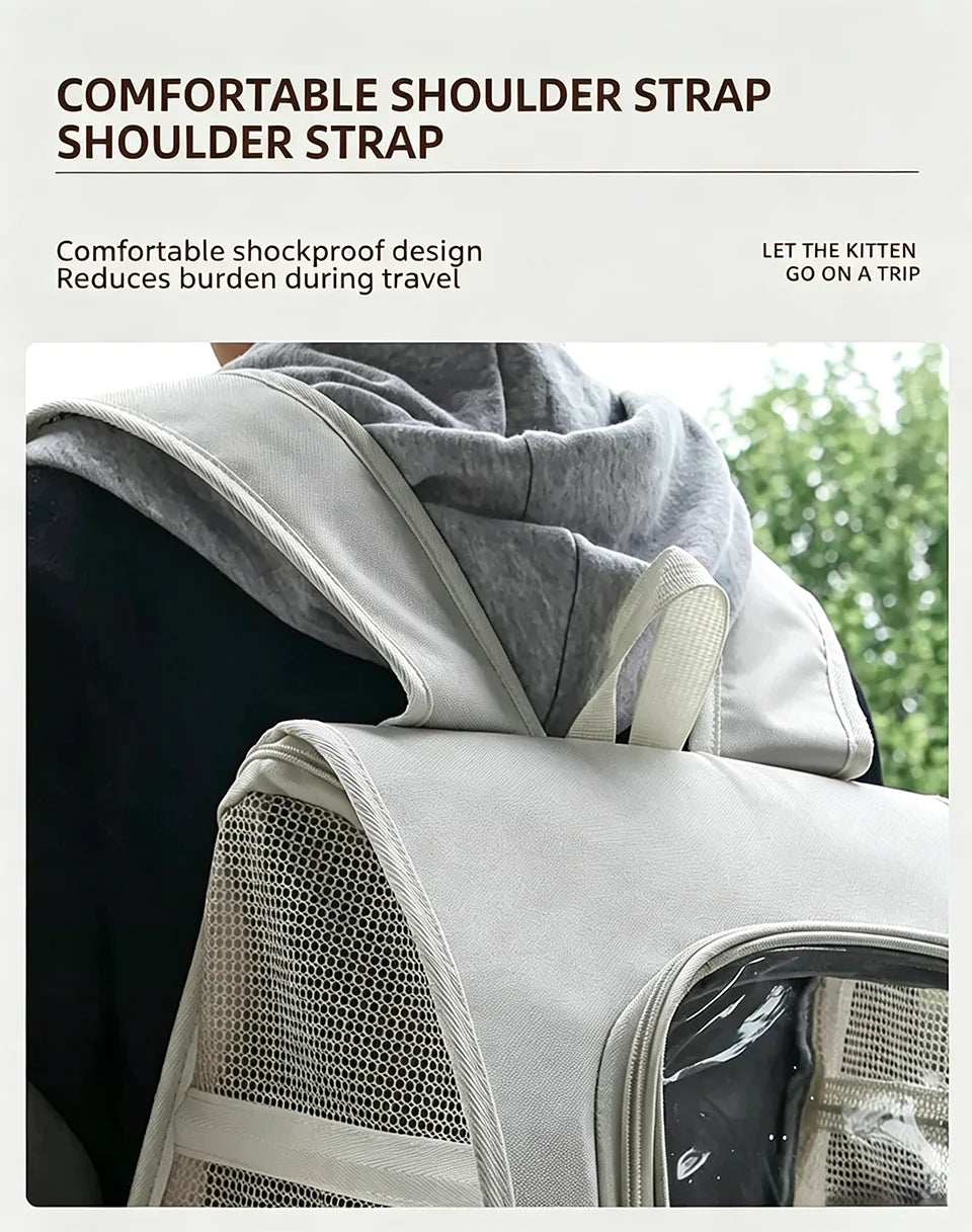 Breathable Oxford Pet Cat Carrier Backpack for Small Dogs, Portable Transparent Travel Outdoor Bag with Side Mesh Pockets, Airy