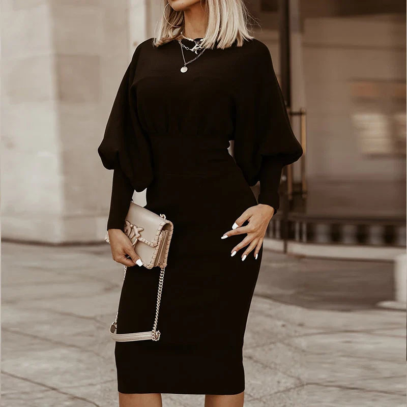 Elegant Lantern Sleeve Midi Dress