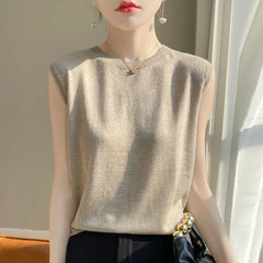 Women Tops Knitted Tank Tops O-neck Sleeveless Bottoming Shirts Spring Summer Tank Top Solid Soft Korean Fashion Lady Knit Top