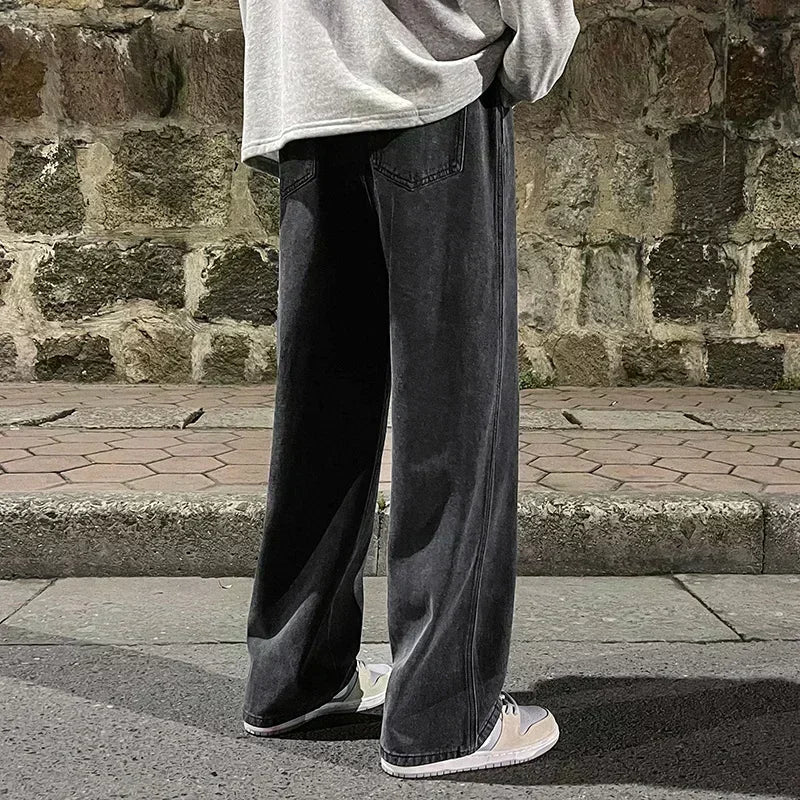 Men's Jeans Korean Version Student Casual Pants High Street Straight Loose Wide Leg Jeans Black Grey Blue Baggy Jeans