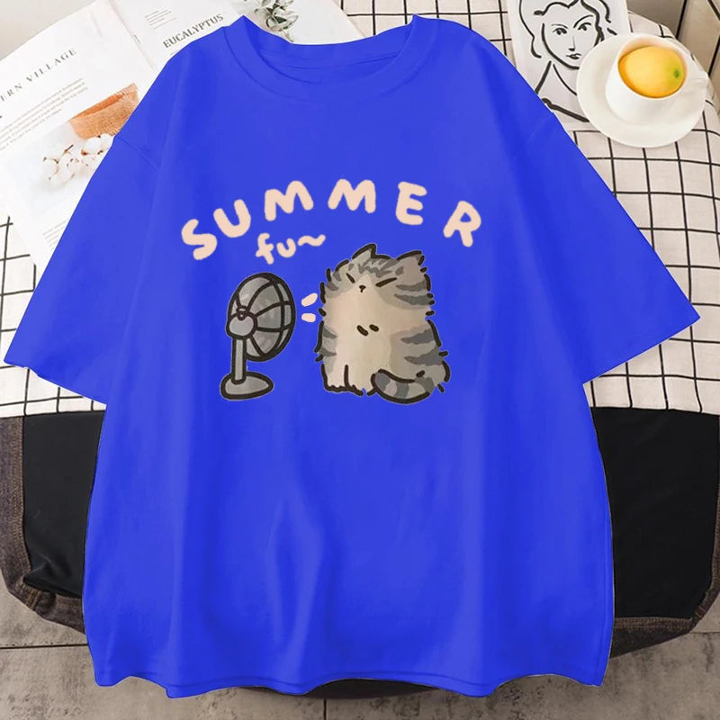 Minimalist Cat Print Casual Tee