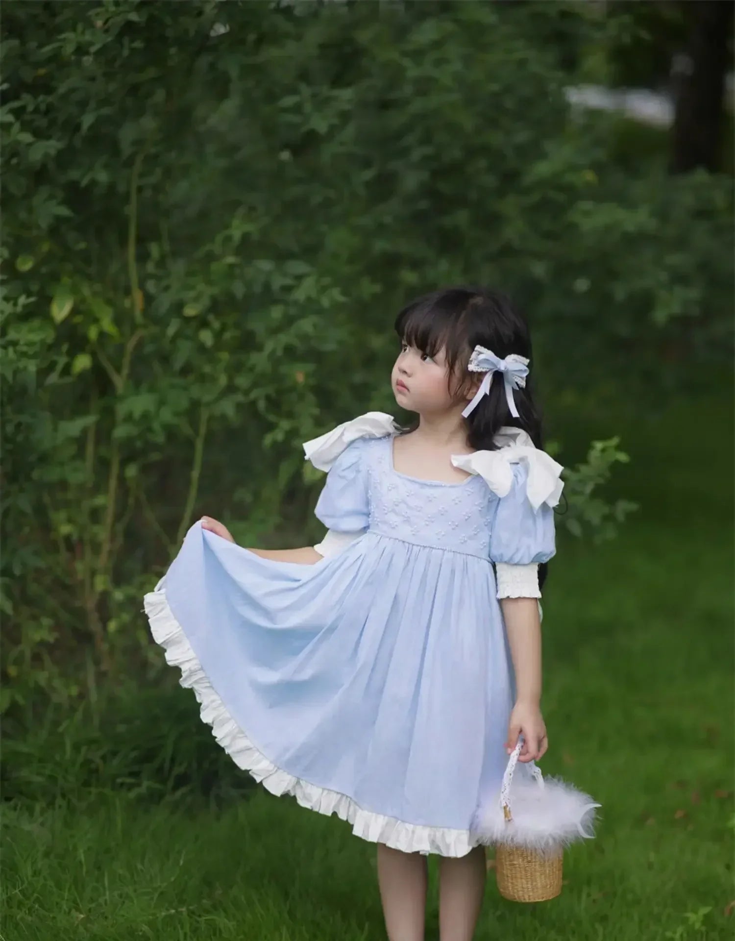 Embroidered Bow Princess Girls Dress