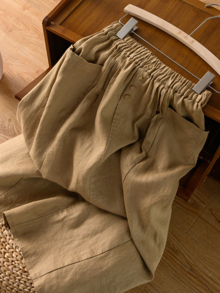 Women's Skirt Cotton Linen Casual Straight Skirts Woman Fashion 2026 Summer Loose Solid Color Button Long Skirts for Women