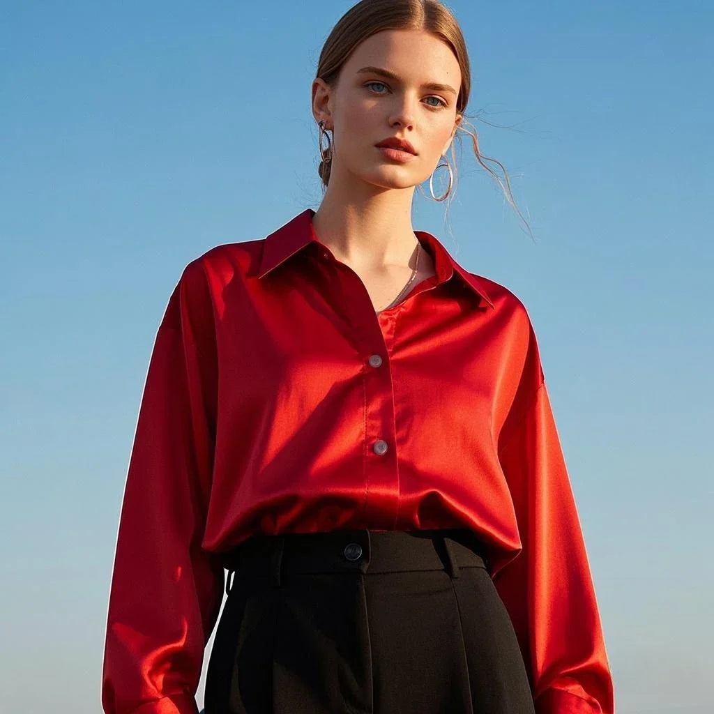 Elegant Korean Satin Office Shirt