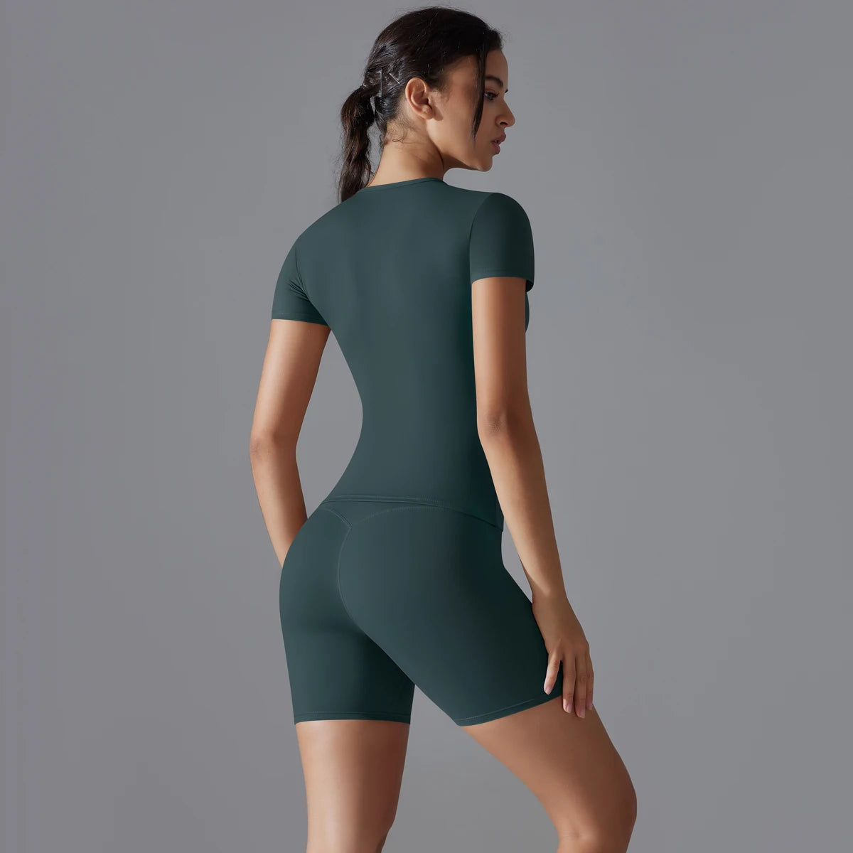 Yoga Set Women Sports Short Sleeve Top With High Waist Leggings Running Jogging Workout Clothes Sports Fitness Gym Sets