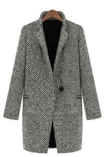 Women's Woolen Coat  Arrive European Female Spring European Leg Houndstooth Windbreaker Jacket Plus Size Long Winter Coat