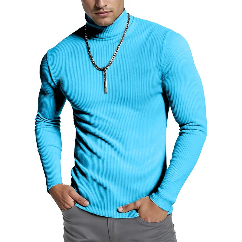 Striped Turtleneck Knit Sweater