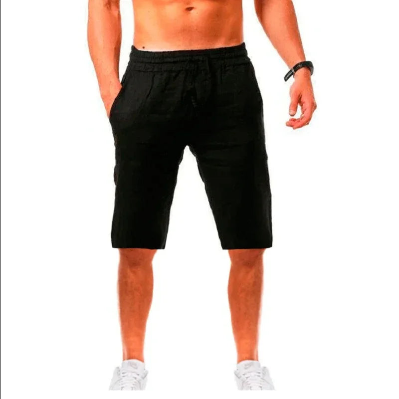 Men's Cotton Linen Short Pants Lightweight Hawaiian Summer Shorts Men Breathable Solid Color Casual Short Trousers