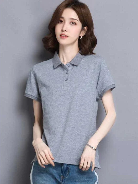 Minimal Button Polo Tee Women