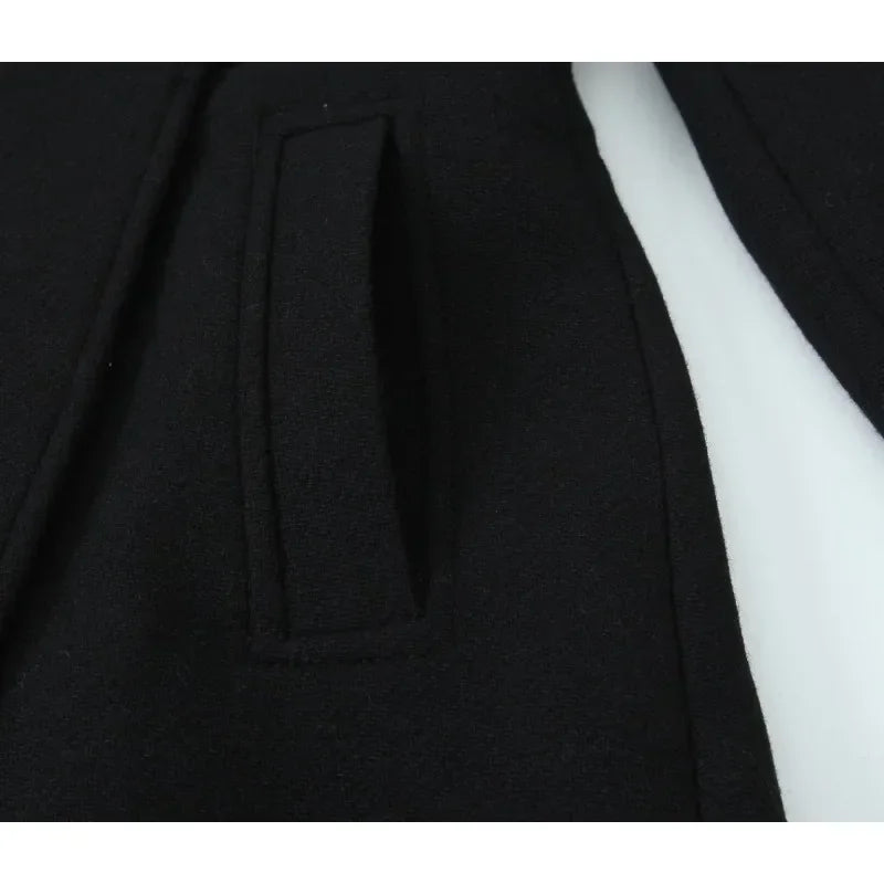 Retro Black Wool Long Coat