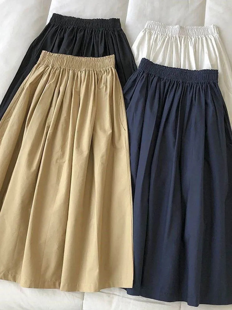 Elegant High Waist Pleated Midi