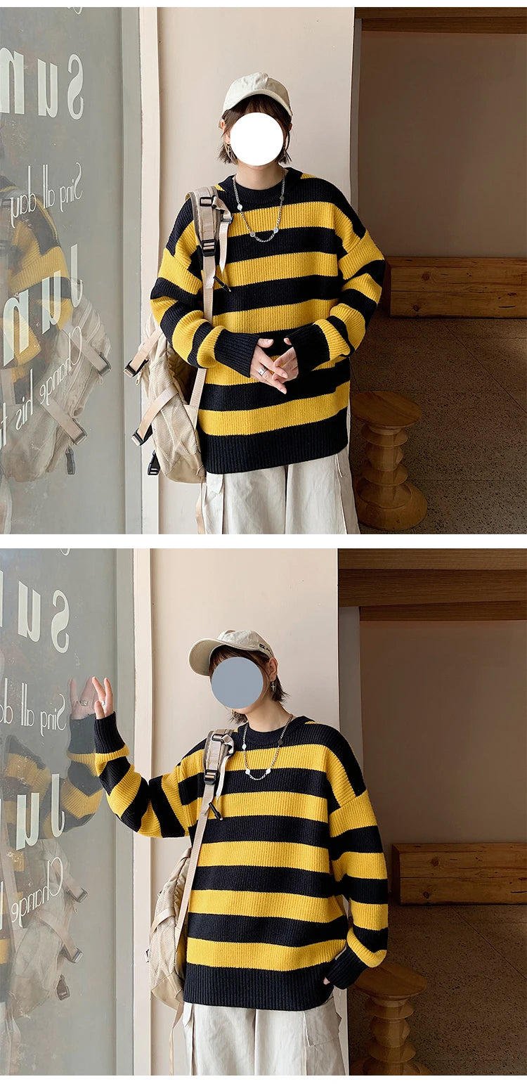 Striped Knitted Sweater Men Women Vintage Tate Langdon Loose Sweaters Harajuku Green Warm Autumn Jumper Pullover Unisex Casual