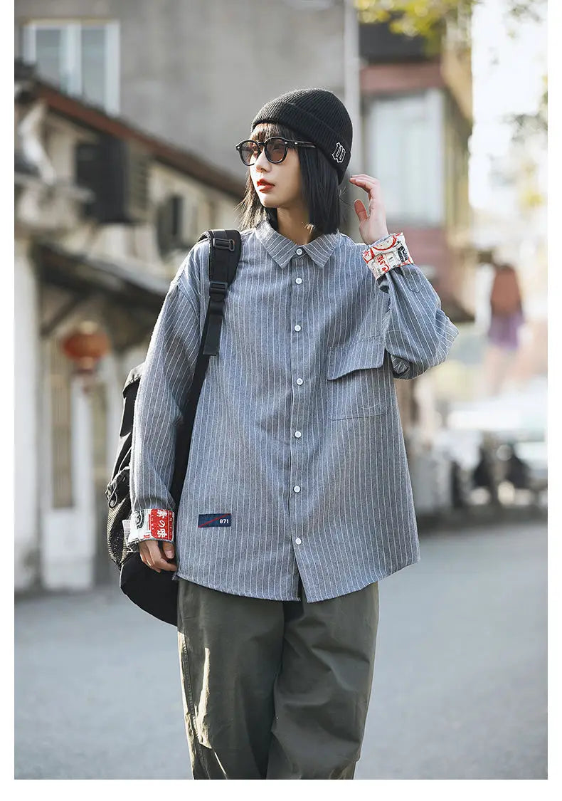 Retro Striped Workwear Shirt Women