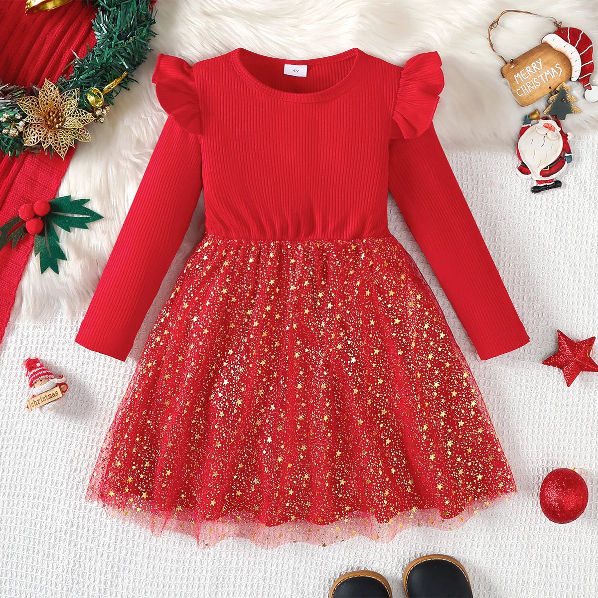 Star Chiffon Flying Sleeve Girls Dress