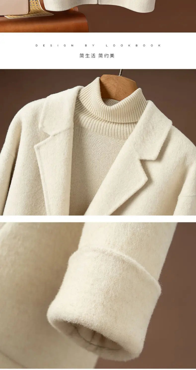Women Double-sided Wool Coats Autumn Winter Korean Loose All-match Woolen Jacket Female Simple Solid Suit Collar Wool Jacket
