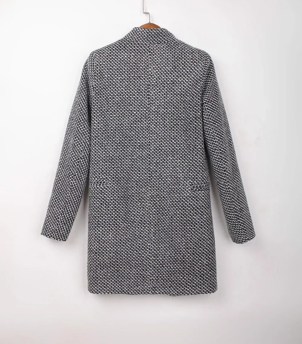 Women's Woolen Coat  Arrive European Female Spring European Leg Houndstooth Windbreaker Jacket Plus Size Long Winter Coat