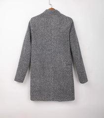 Women's Woolen Coat  Arrive European Female Spring European Leg Houndstooth Windbreaker Jacket Plus Size Long Winter Coat
