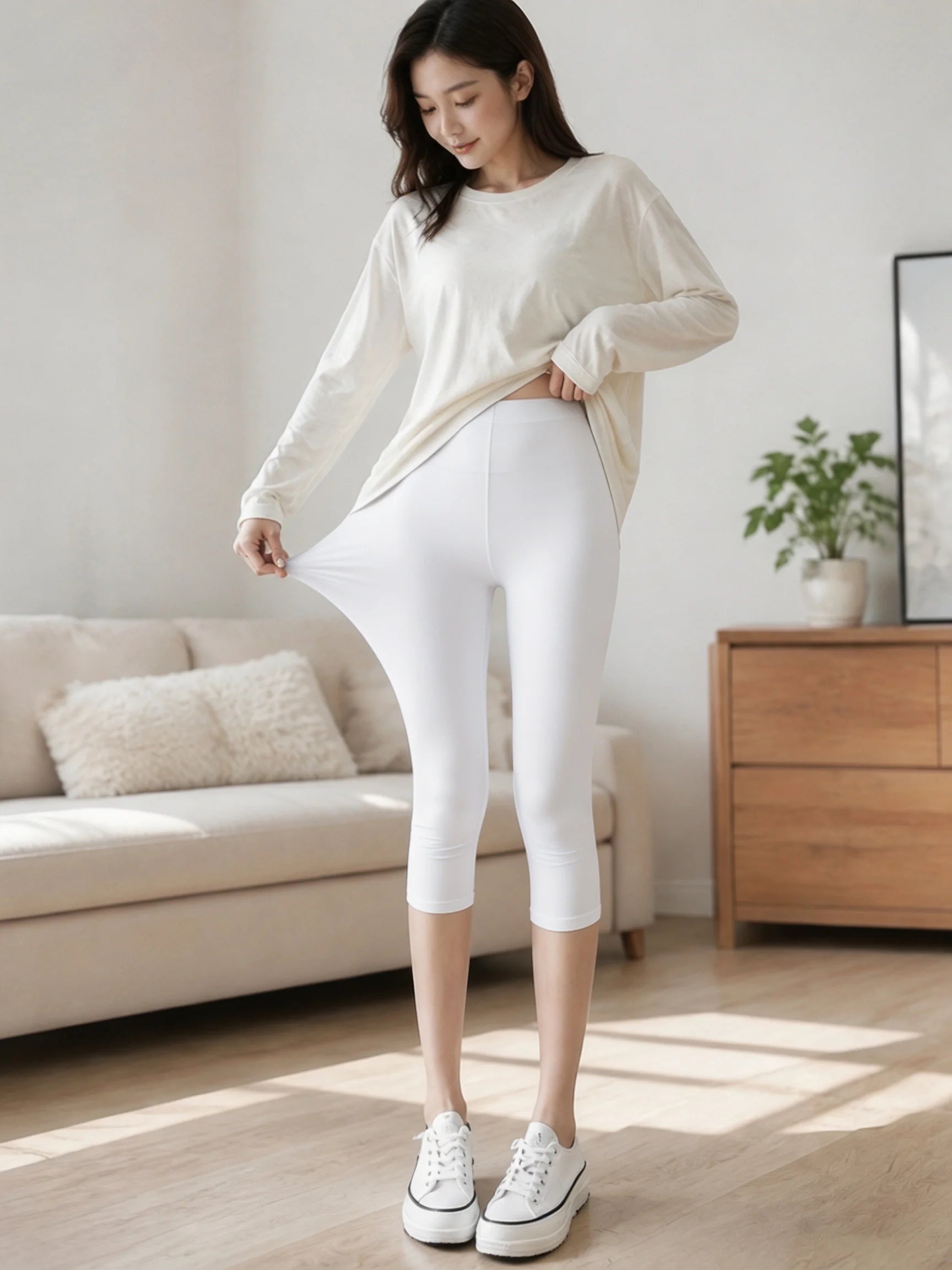 1PCS Women's 7/10 Modal Leggings, Can Be Worn Outside, Summer Thin Breathable Slim Fit, Anti-Exposure Stretchy High-Waist
