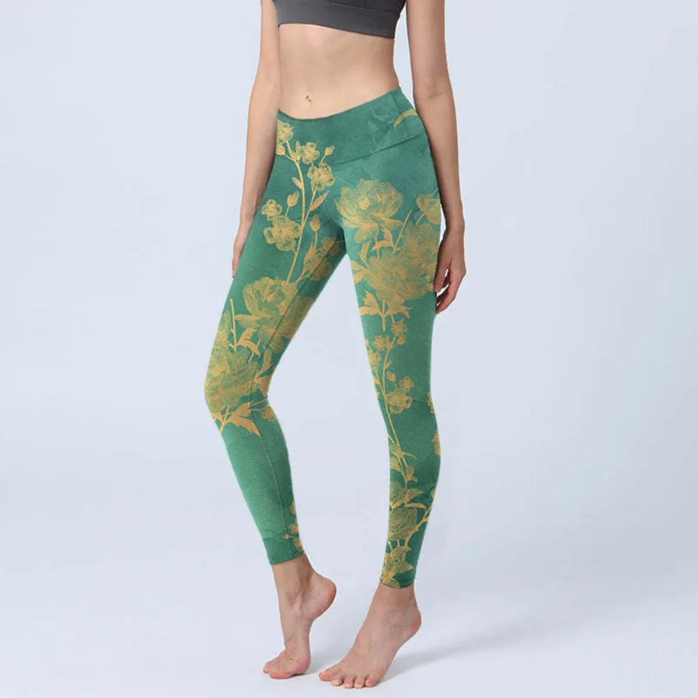 High Waist Yoga Leggings Japanese Style Cherry Blossom Botanical Print Soft Tights Women Fitness Gym Yoga Running Sports Wear