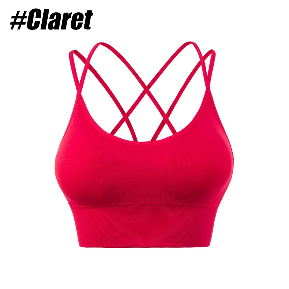 1Pcs Women Sports Bras Seamless Criss Cross Back Sexy Padded Fitness Yoga Vest Gym Running Crop Top Breathable Beauty Bras