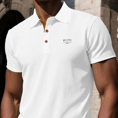 MILANO ITALIA Men's Textured Polo Shirt with Contrast Placket and Buttons