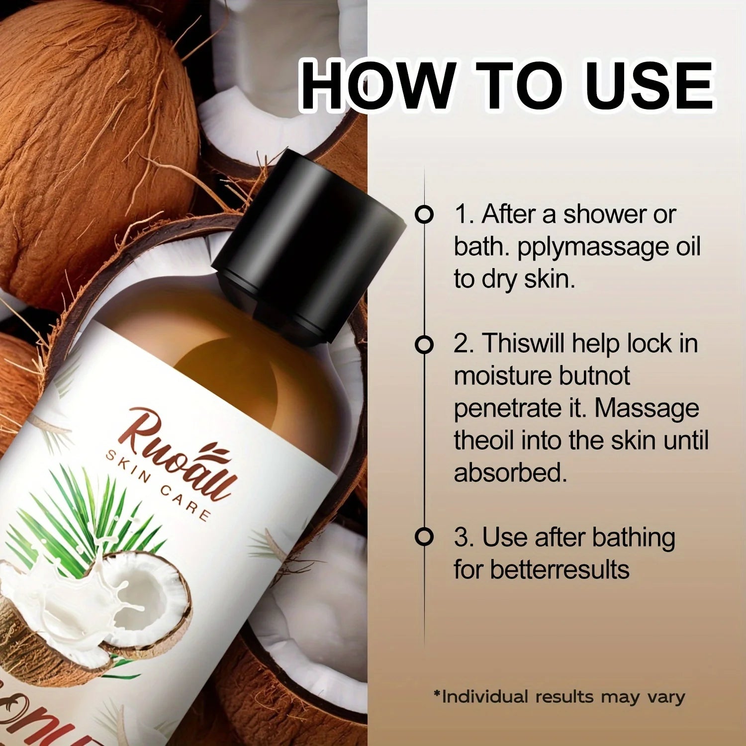Coconut Oil Body Massage Essential Oil, Rich in Coconut Oil Extract Essence, Can Be Used for Body Massage, Long-Lasting Fragranc