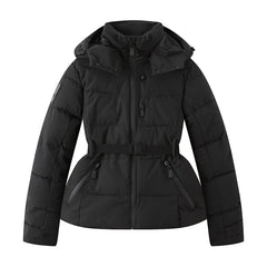 Women's Winter Hooded High Waist Padded Sport Parkas Coats with Belt Female Elegant Thick Warm Pockets Windproof Skiing Jackets