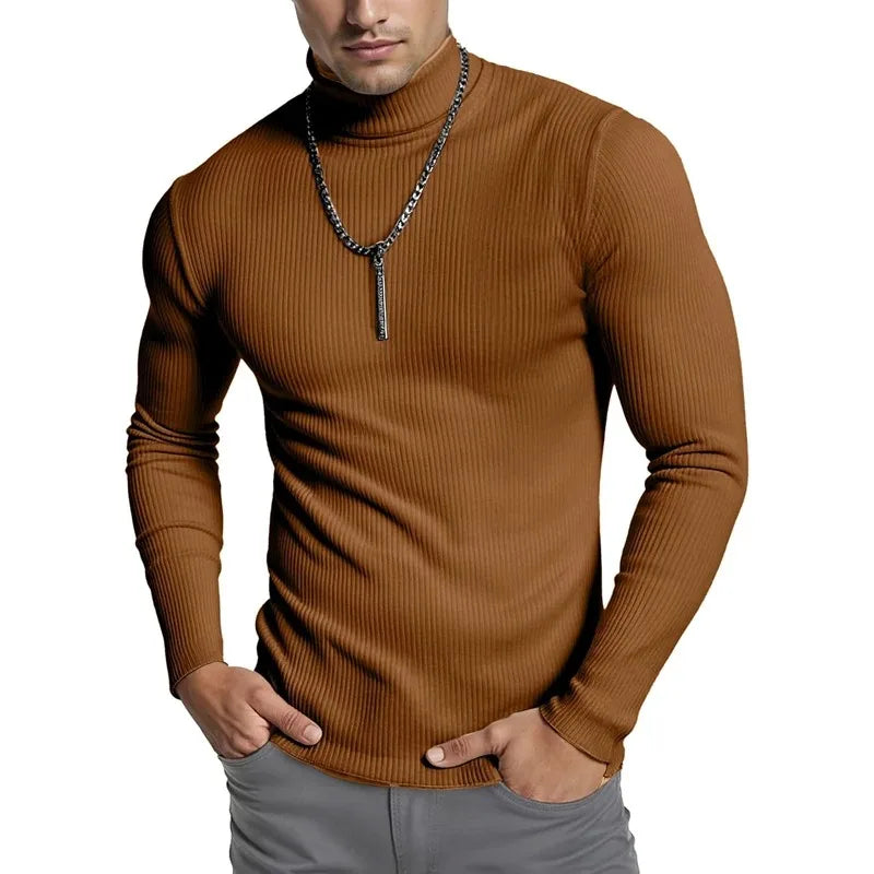 Striped Turtleneck Knit Sweater