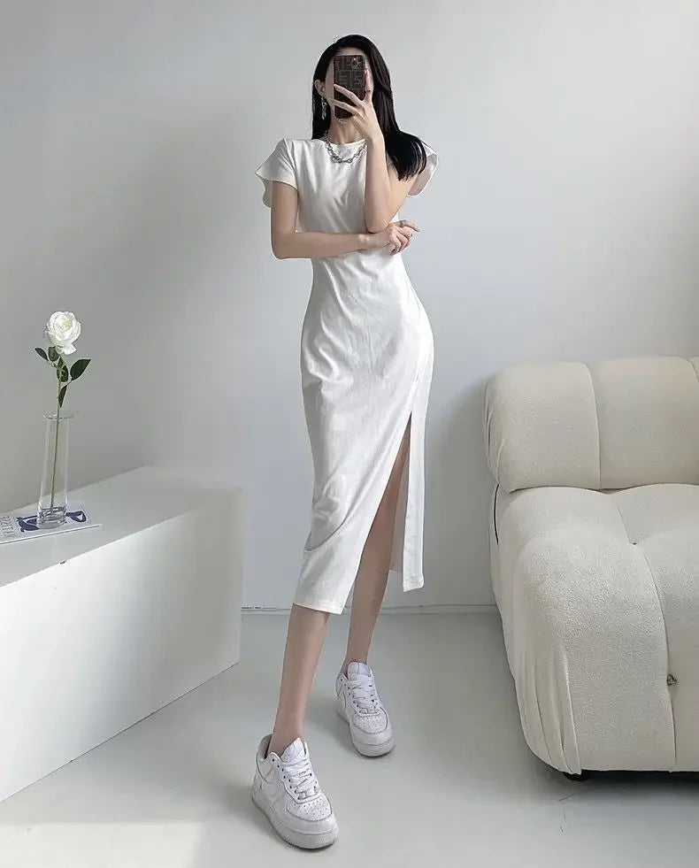 Chic Minimalist White Midi Dress