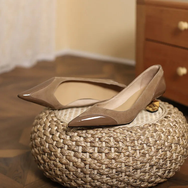 Middle Heel High Heels Women 2026 Spring Autumn Korean Fashion Splicing Pointed Shallow Shaped Heel Thick Pimps Shoes for Women