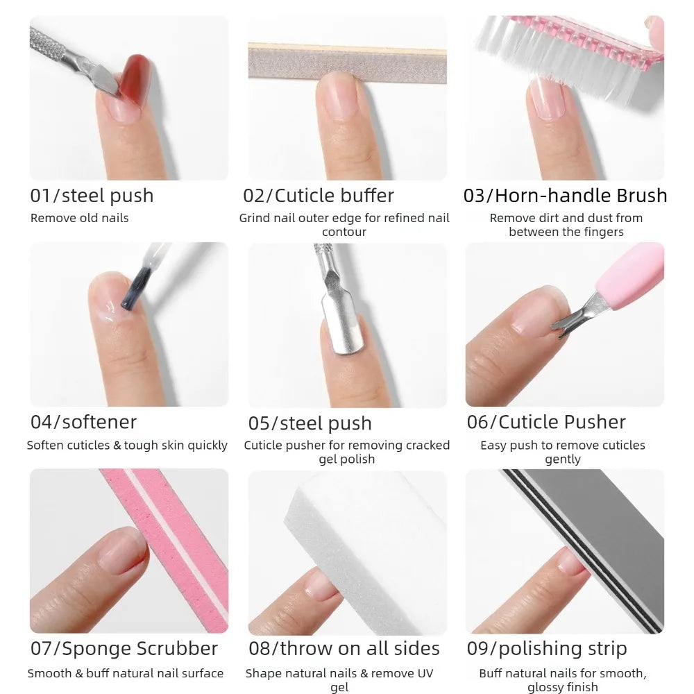 Nail Art Tools Set 9Pcs/lot Professional Files Buffer Sponge Block Brush Nail Scissors Kit With Cuticle Nipper Pushers Manic