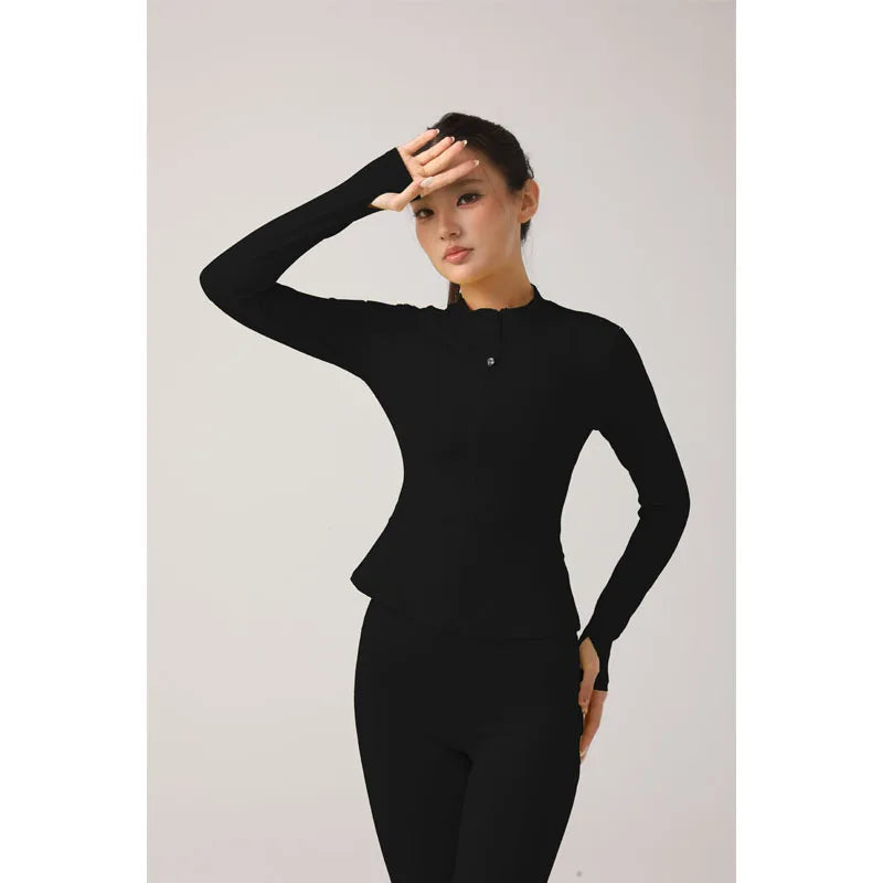 Women's Fitness Set Stand-Up Collar Long-Sleeve Yoga Top High-Waisted Leggings Running & Fitness Set