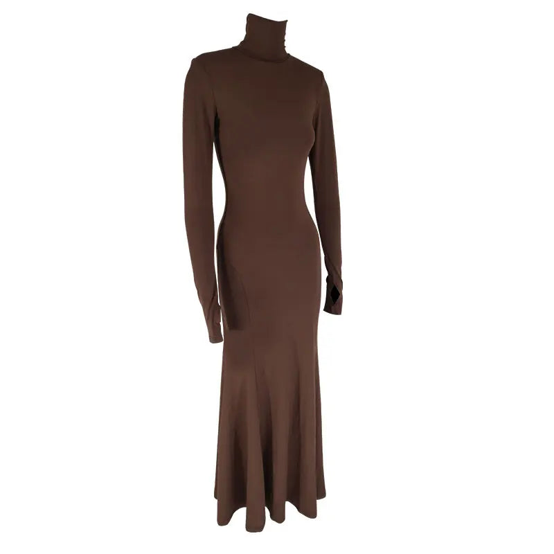 Backless Turtleneck Slim Maxi Dress