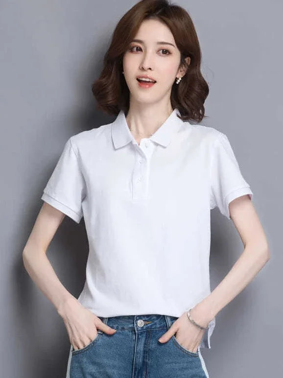Minimal Button Polo Tee Women