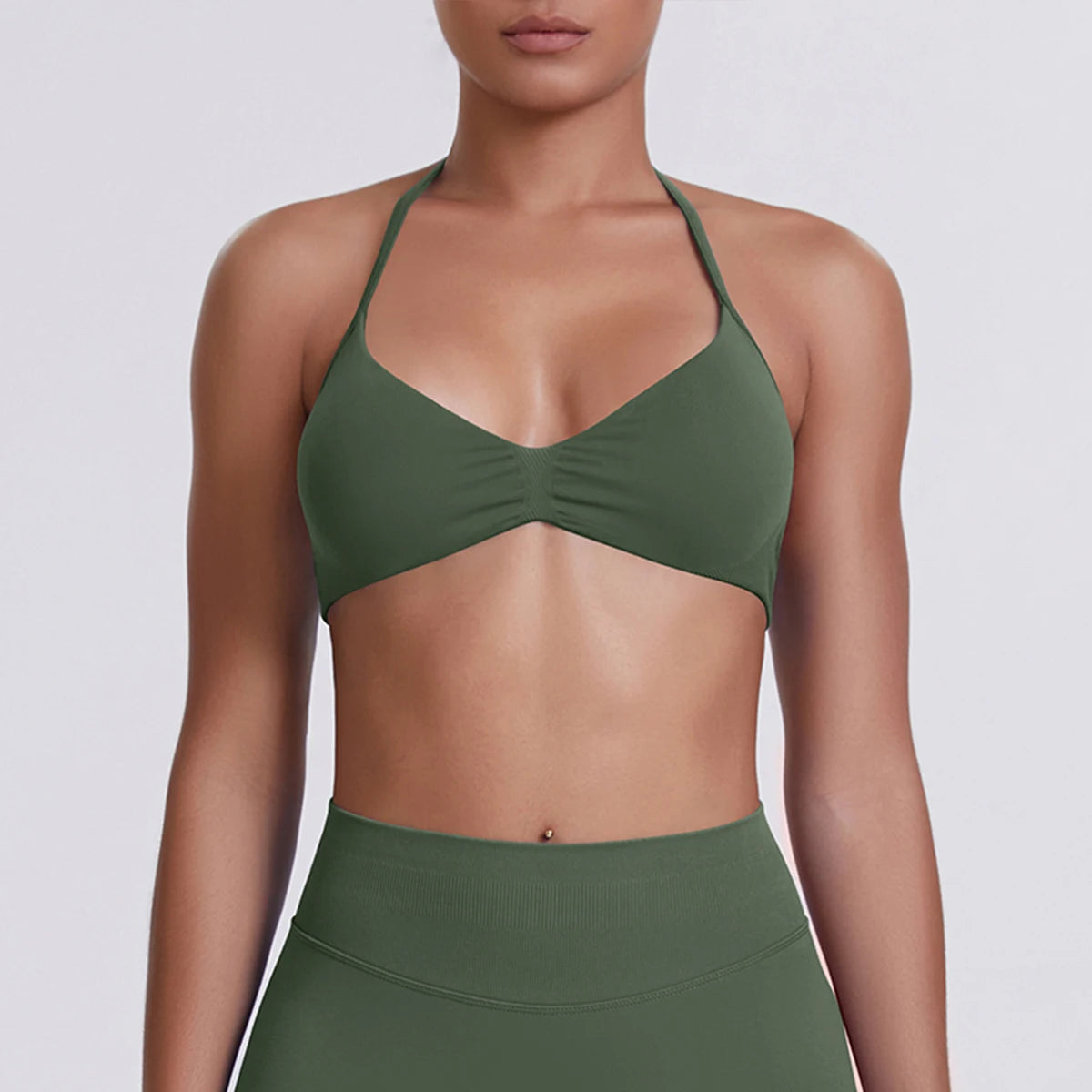 Sport Bra Strappy Bra Top Women High Support Thin Strap Halter Sport Seamless Bras Scrunch Workout Yoga Tank