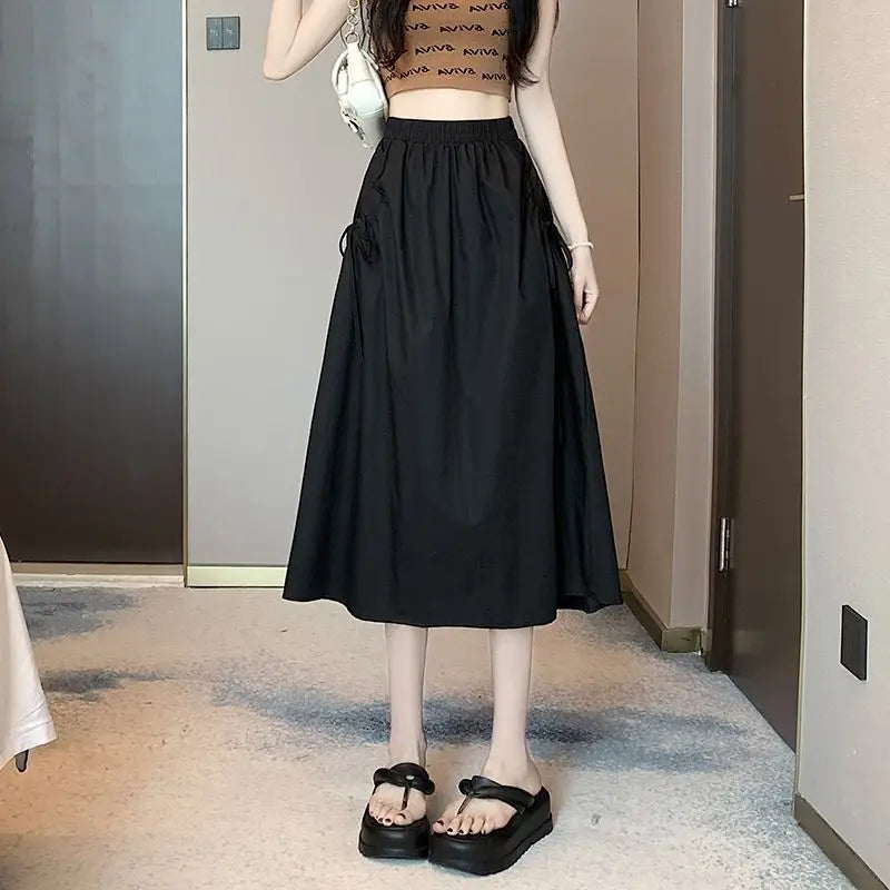 Drawstring Cargo A-Line Midi Skirt