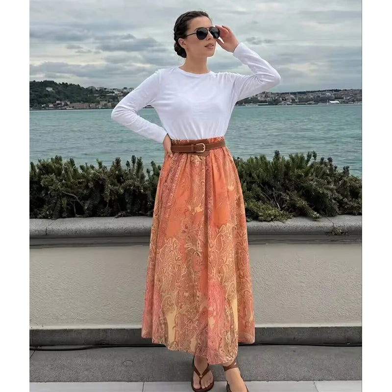 Summer Skirts Women's 2026 New Fashion Print Unique Women's High Waist Skirts Chic Youth Summer Travel Holiday Street Skirts