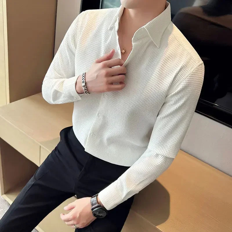 Slim Waffle Business Shirt Men